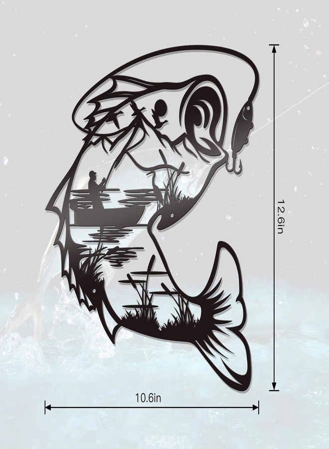 Bnesi Black Metal Fish Wall Art Fishing Wall Decor Hunting Wall Art Unique Fish Sign Wall Plaque for Home Bathroom Kitchen Bedroom Living Room Gifts for Fishing Lovers (Black) - Image 3